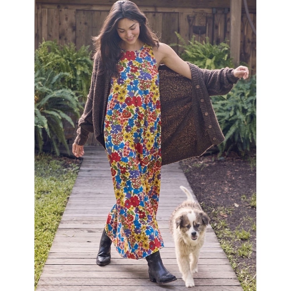 Natural Life Retro Boho Floral Sleeveless Maxi Dress NWOT Medium Festival Sun